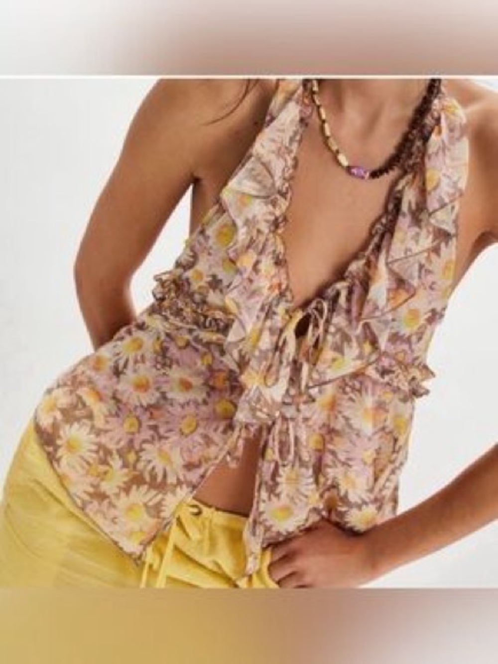 NWOT Free People Fearless daisy ruffle tank top size Large